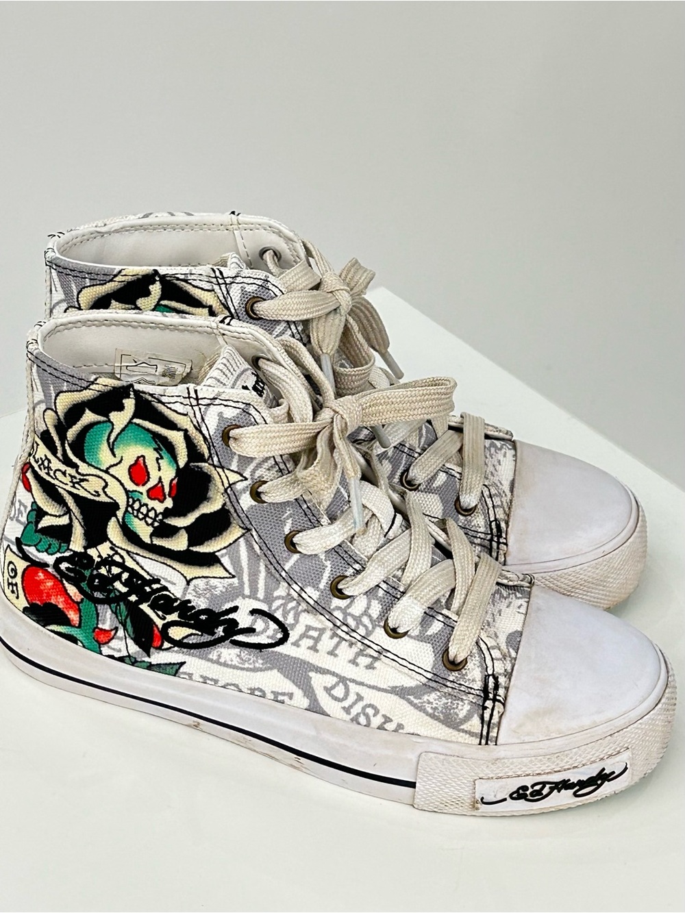 Ed Hardy Tattoo Hi Skull Rose High Top Sneakers Kids 2 Y2K Graphic